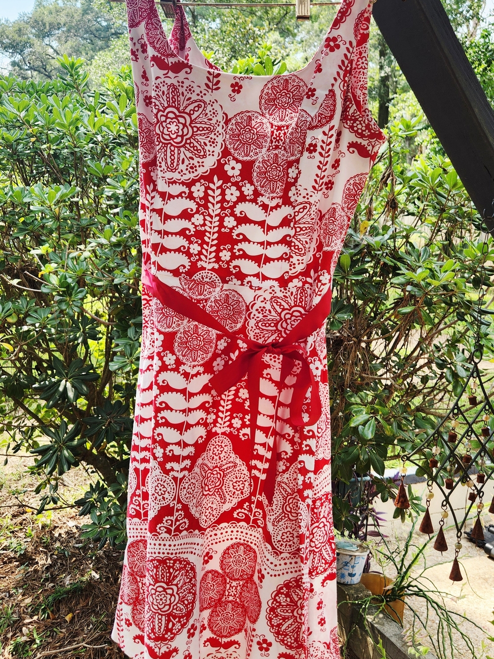 Breakin' Loose Women’s Red & White Print Tank Sundress with Ribbon Tie Waist